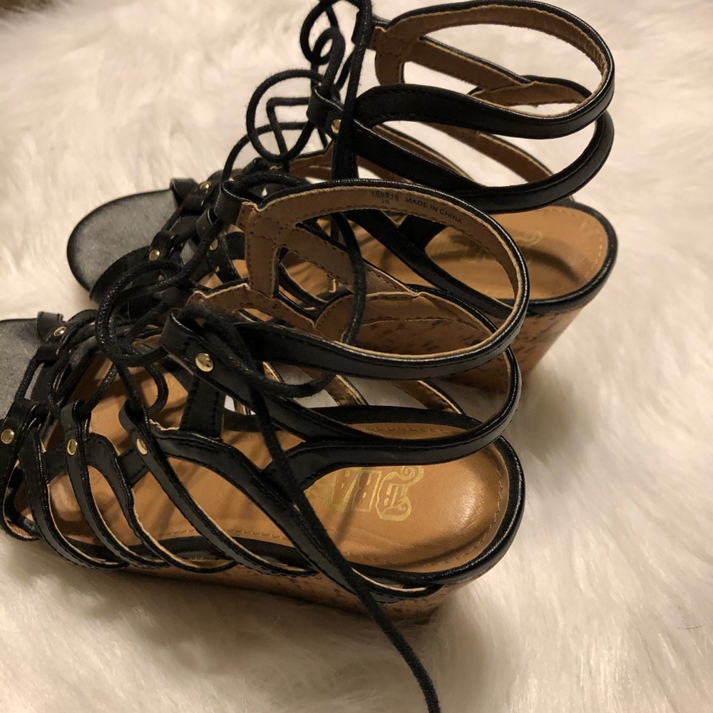 Black strap cork wedges